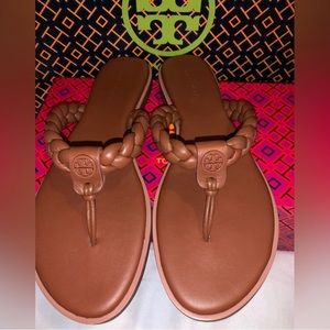 New Tory Burch Benton Braided Leather Thong Sandal